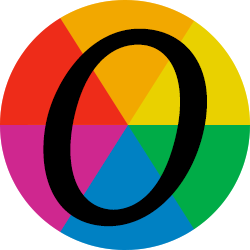 A circular icon with a boldface letter "o" with a background of a rainbow piechart